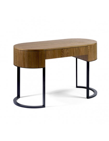 Consola madera roble efecto alistonada metal negro Consola madera roble efecto alistonada metal negro