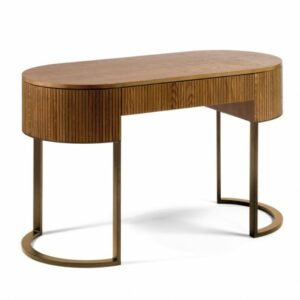 Consola con cajón roble natural efecto alistonado y metal dorado envejecido