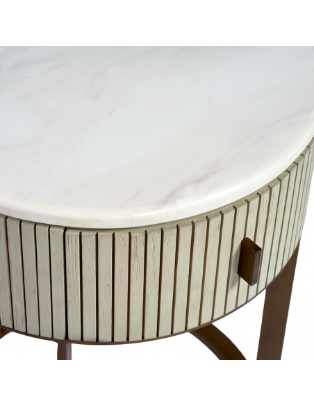 Mesita de noche redonda alistonada roble blanco grisáceo y metal dorado Mesita de noche redonda alistonada roble blanco grisáceo y metal dorado - Imagen 2