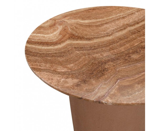 Mesa de centro redonda de microcemento y mármol anaranjado. Mesa de centro redonda de microcemento y mármol anaranjado.