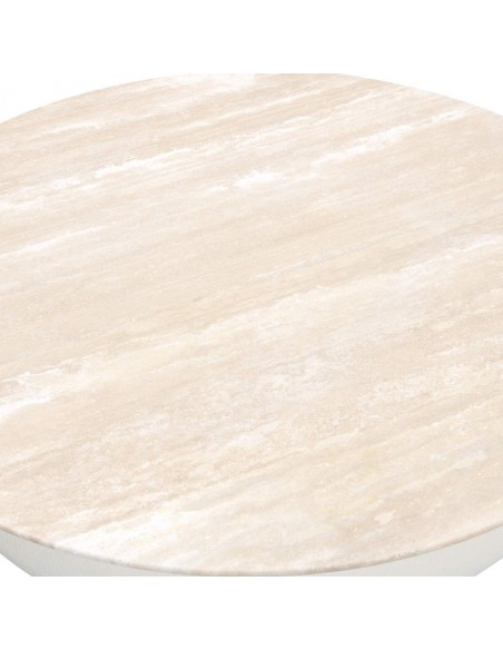 Mesa de centro redonda de microcemento y travertino. Mesa de centro redonda de microcemento y travertino.