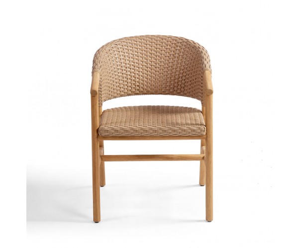 Silla de teca color natural con respaldo y asiento de resina Silla de teca color natural con respaldo y asiento de resina