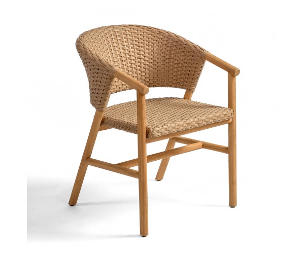 Silla de teca color natural con respaldo y asiento de resina Silla de teca color natural con respaldo y asiento de resina