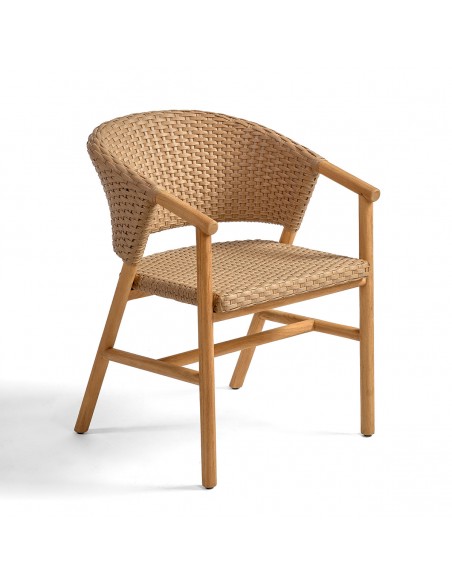Silla de teca color natural con respaldo y asiento de resina Silla de teca color natural con respaldo y asiento de resina