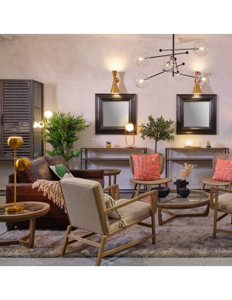 Mesa auxiliar pequeña roble natural y cristal Mesa auxiliar pequeña roble natural y cristal