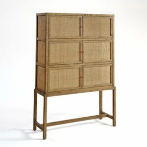 Armario de 6 puertas roble natural y puertas de rejilla