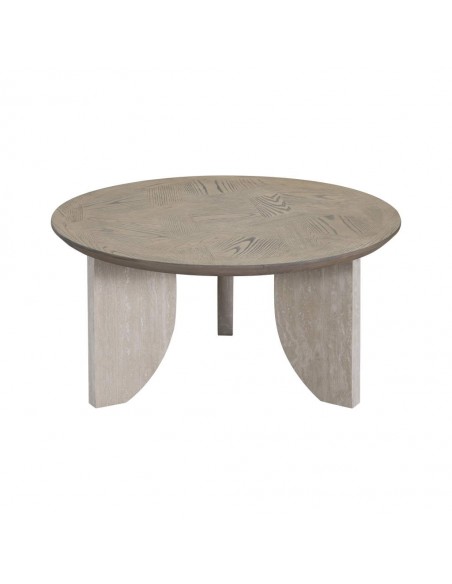 Mesa de centro en fresno y travertino beig mate. Mesa de centro en fresno y travertino beig mate.