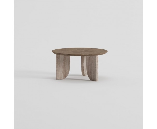 Mesa de centro en fresno y travertino beig mate. Mesa de centro en fresno y travertino beig mate.