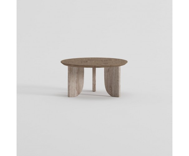 Mesa de centro en fresno y travertino beig mate. Mesa de centro en fresno y travertino beig mate.