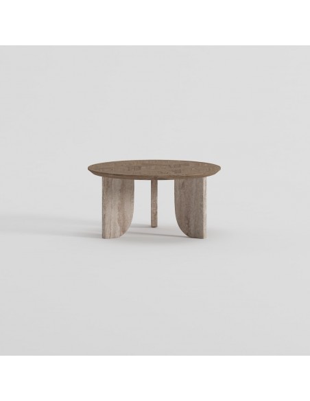 Mesa de centro en fresno y travertino beig mate. Mesa de centro en fresno y travertino beig mate.