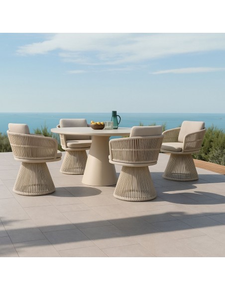 Sillón de comedor para exterior cuerda y tapizado arena Sillón de comedor para exterior cuerda y tapizado arena