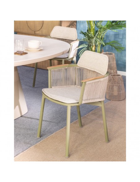 Sillón de comedor con brazo verde oliva y arena Sillón de comedor con brazo verde oliva y arena