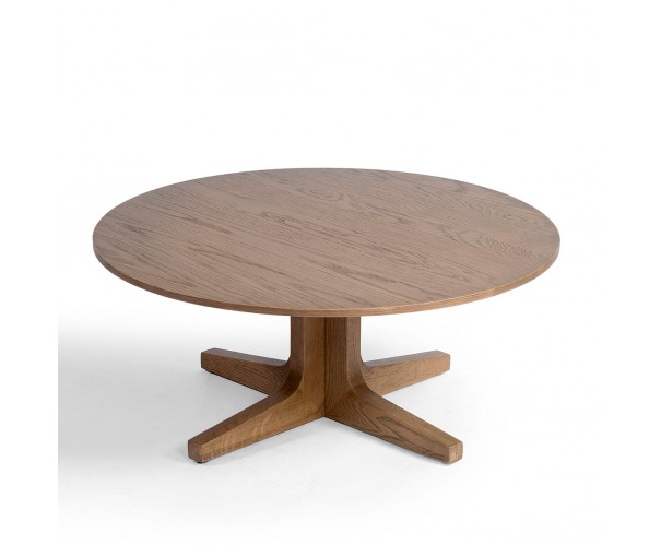 Mesa de centro redonda de roble con pata central Mesa de centro redonda de roble con pata central