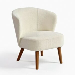 Sillón tapizado marfil y pata acabado madera natural Sillón tapizado marfil y pata acabado madera natural