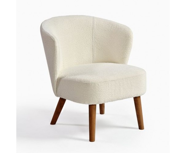 Sillón tapizado marfil y pata acabado madera natural Sillón tapizado marfil y pata acabado madera natural