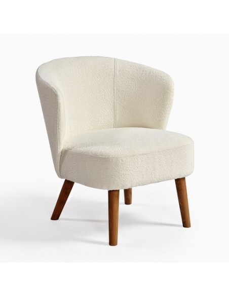 Sillón tapizado marfil y pata acabado madera natural Sillón tapizado marfil y pata acabado madera natural