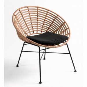 Sillón redondo ratán con pata negra