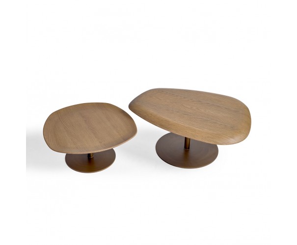 Set mesas de centro roble natural y pata dorada Set mesas de centro roble natural y pata dorada