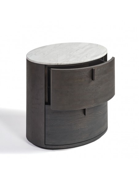 Mesita de noche ovalada roble black-brown y piedra Mesita de noche ovalada roble black-brown y piedra