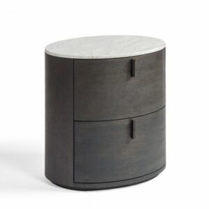 Mesita de noche ovalada roble black-brown y piedra