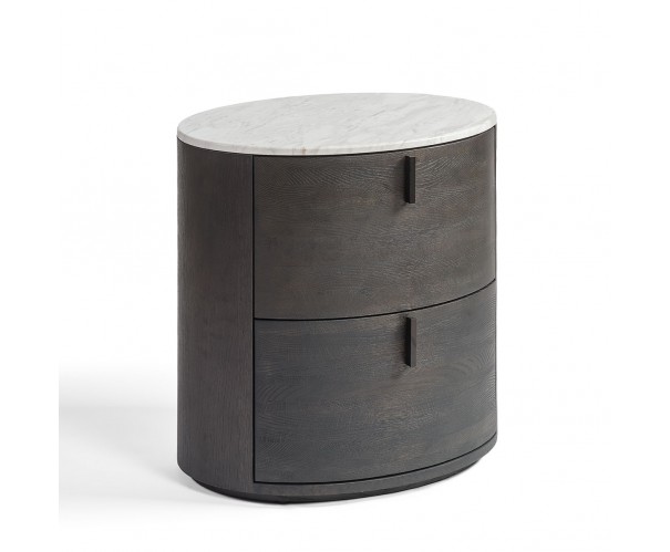 Mesita de noche ovalada roble black-brown y piedra Mesita de noche ovalada roble black-brown y piedra