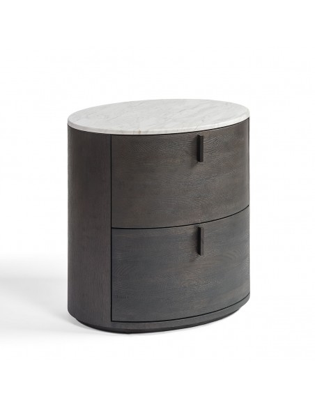 Mesita de noche ovalada roble black-brown y piedra Mesita de noche ovalada roble black-brown y piedra