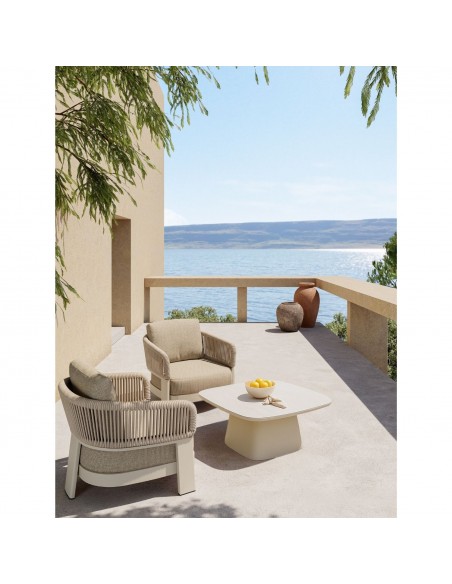 Mesa de centro arena y sobre de cerámica blanco Mesa de centro arena y sobre de cerámica blanco