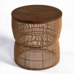 Mesa auxiliar de teca color natural y cuerda color natural