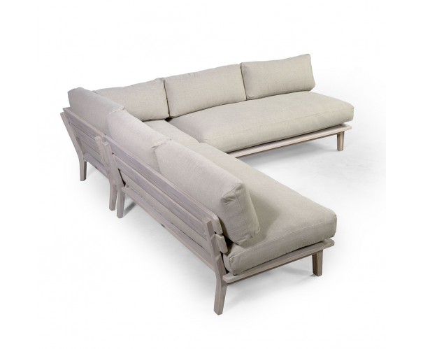 Sofá modular para exterior teca blanqueada y tapizado marfil Sofá modular para exterior teca blanqueada y tapizado marfil - Imagen 3