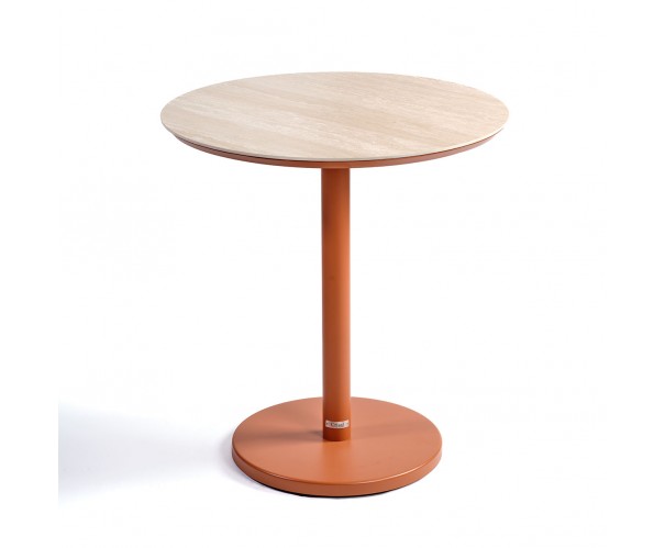 Mesa de comedor redonda color arenisca y cerámica travertino Mesa de comedor redonda color arenisca y cerámica travertino