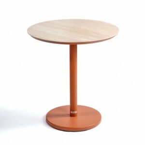 Mesa de comedor redonda color arenisca y cerámica travertino