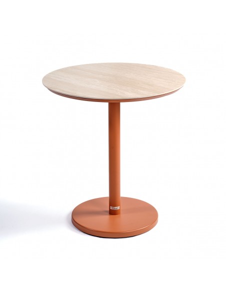 Mesa de comedor redonda color arenisca y cerámica travertino Mesa de comedor redonda color arenisca y cerámica travertino