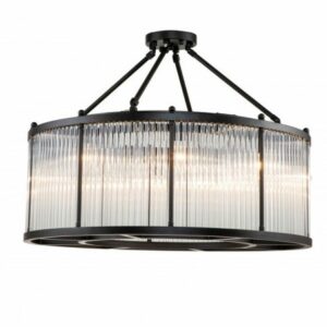 Lámpara de techo redonda metal negro y pantalla tubos de cristal