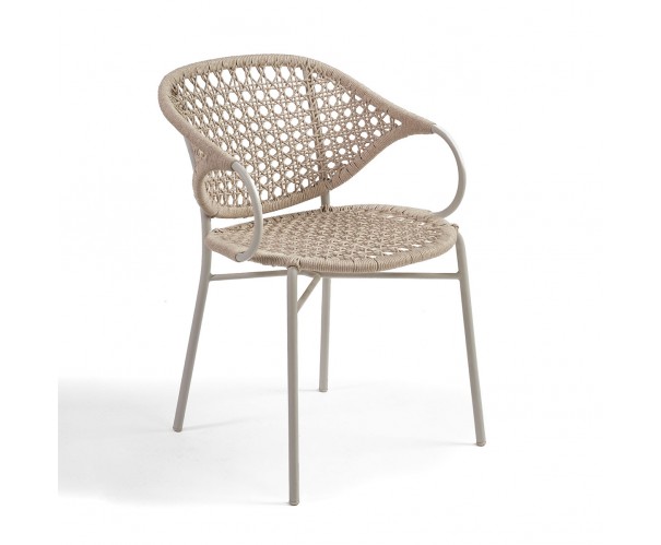 Silla de cuerda color lino y metal con brazo Silla de cuerda color lino y metal con brazo