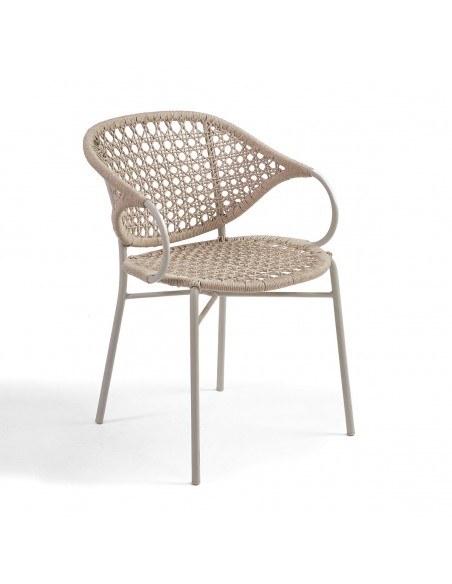 Silla de cuerda color lino y metal con brazo Silla de cuerda color lino y metal con brazo