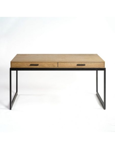 Escritorio natural y metal negro con dos cajones Escritorio natural y metal negro con dos cajones