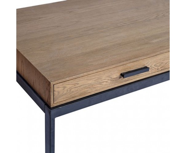 Escritorio natural y metal negro con dos cajones Escritorio natural y metal negro con dos cajones