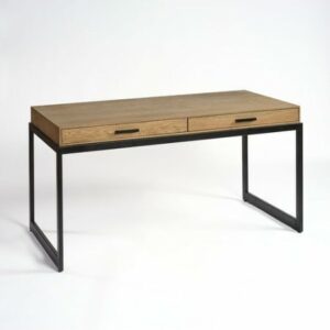 Escritorio natural y metal negro con dos cajones