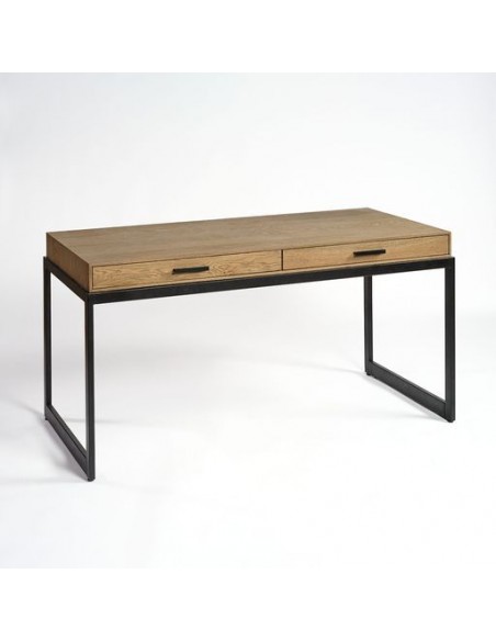 Escritorio natural y metal negro con dos cajones Escritorio natural y metal negro con dos cajones