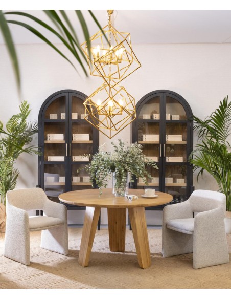 Mesa de comedor redonda acabada en roble claro con 3 patas Mesa de comedor redonda acabada en roble claro con 3 patas