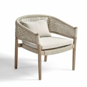 Sillón de exterior madera y cuerda blanco grisáceo