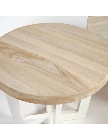 Mesa auxiliar redonda de teca blanqueada yaluminio gris claro Mesa auxiliar redonda de teca blanqueada yaluminio gris claro