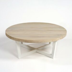 Mesa de centro teca blanqueada y aluminio gris claro