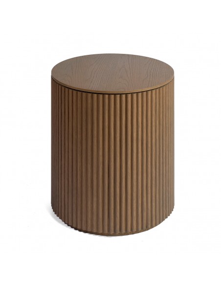 Mesa auxiliar cilíndrica acabada en roble natural efecto palillería Mesa auxiliar cilíndrica acabada en roble natural efecto palillería