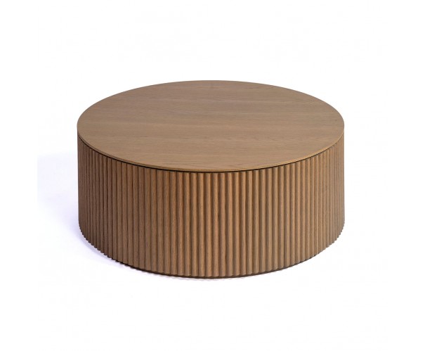 Mesa de centro cilíndrica roble natural efecto palillería Mesa de centro cilíndrica roble natural efecto palillería