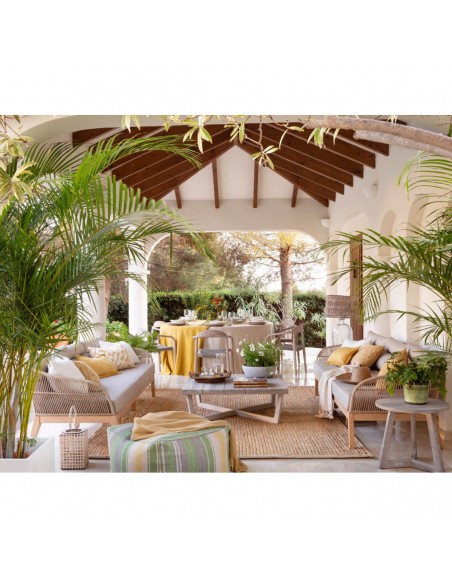 Silla madera eucalipto y cuerda gris claro Silla madera eucalipto y cuerda gris claro