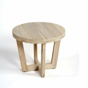 Mesa auxiliar redonda con pata y sobre de madera de teka