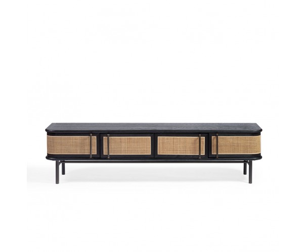 Aparador de TV roble negro y puertas ratán natural Aparador de TV roble negro y puertas ratán natural