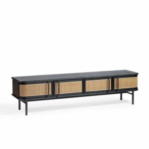 Aparador de TV roble negro y puertas ratán natural