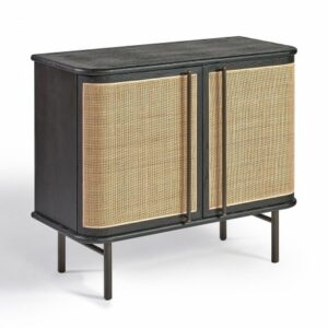 Aparador dos puertas roble oscuro y ratán